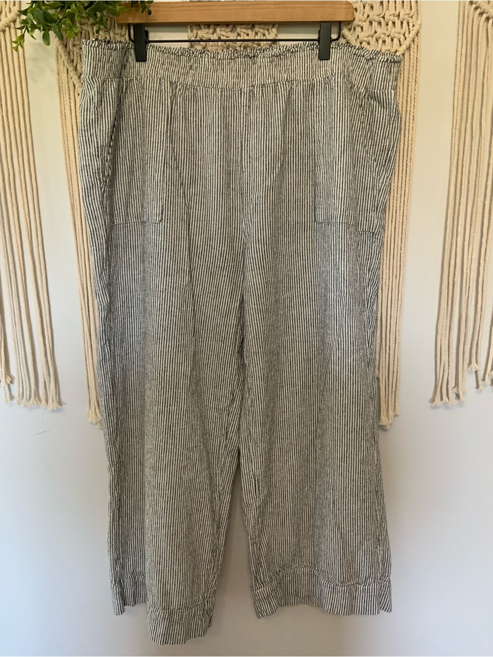 TIME & TRU Women's Wide Leg Linen Blend Pull On Striped Pants XL